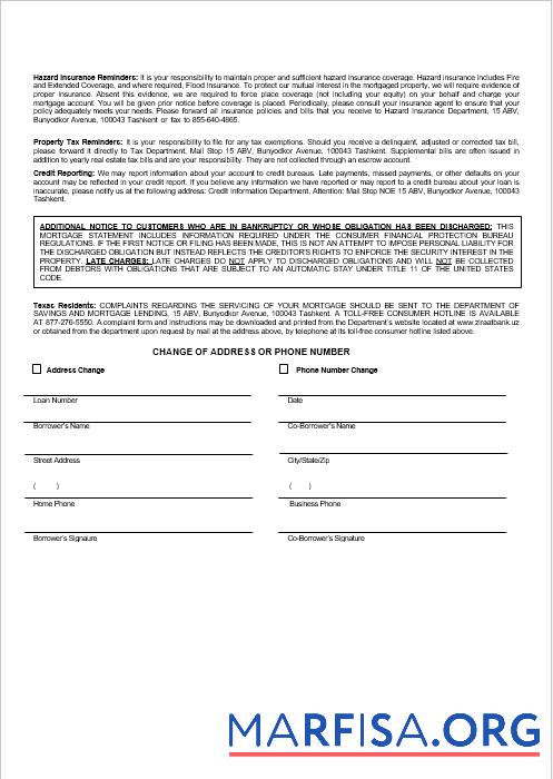 Blank Uzbekistani Ziraat Bank mortgage statement in Word and PDF formats 3 example